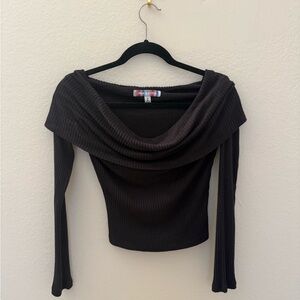 Dark Brown Off-Shoulder Ribbed Top